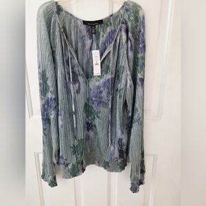 White House Black Market Boho Green & Blue Longsleeve Top XL